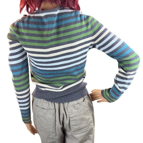 LOFT V-Neck Striped Sweater in Gray/White/Green Size Small - Picture 4 of 5
